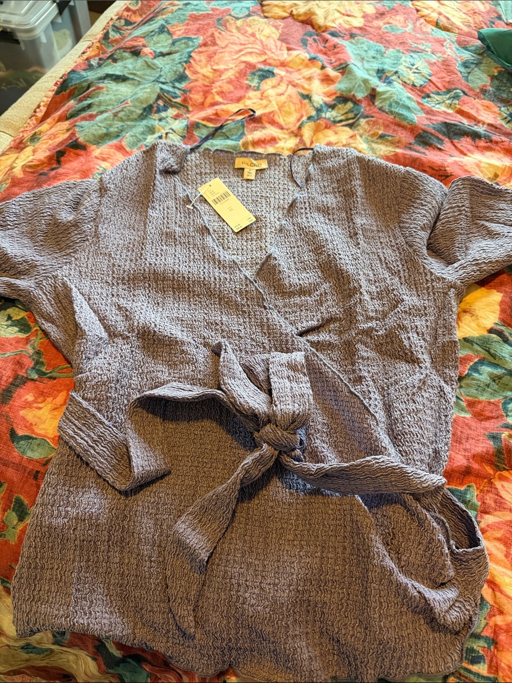 Anthropologie Lavender Textured Wrap Tunic with Tie Belt